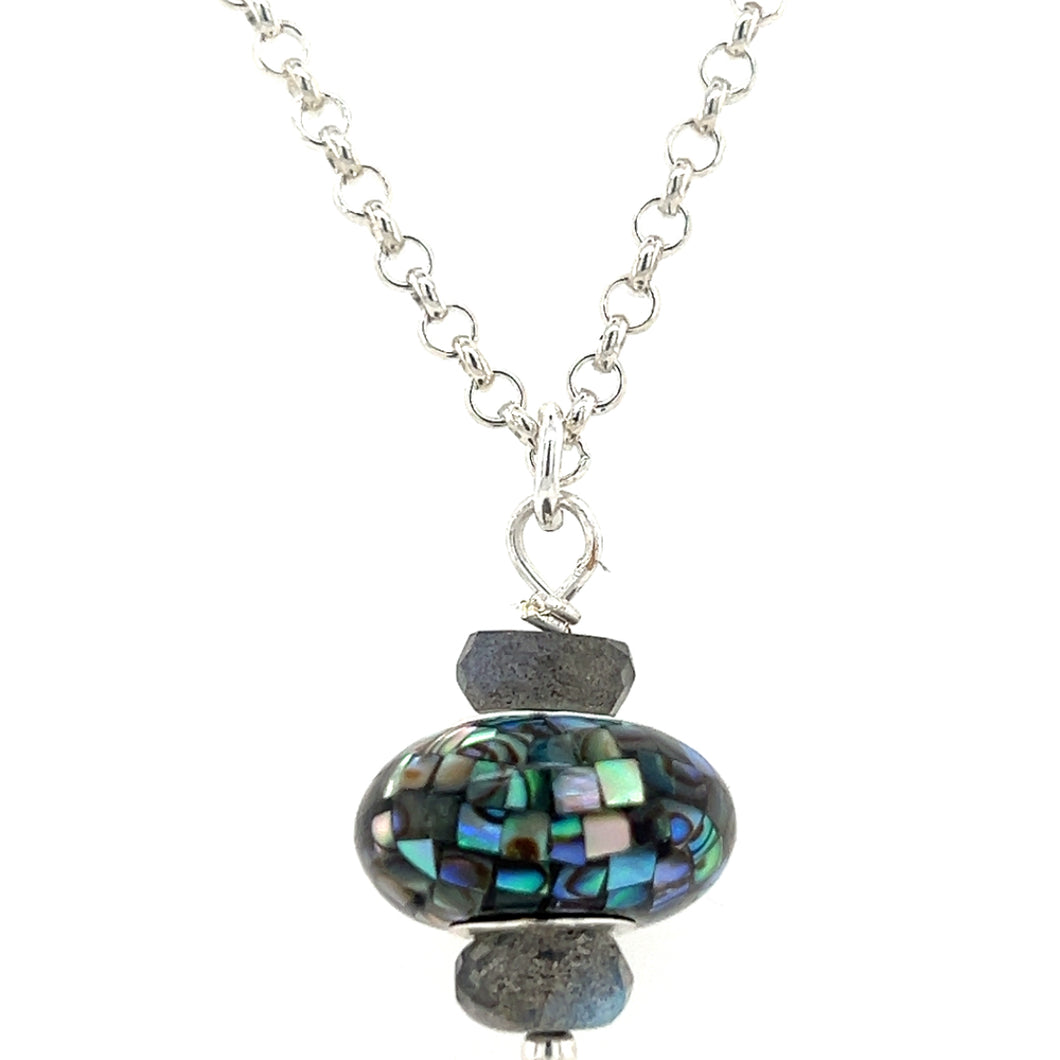Kaleidoscope Abalone Mosaic Sterling Silver Necklace