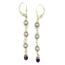 Gray Pearl Amethyst Drop Earrings