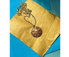 Florentine Copper Medallion Necklace, Hand Textured Copper Pendant, 14k Gold Filled Chain