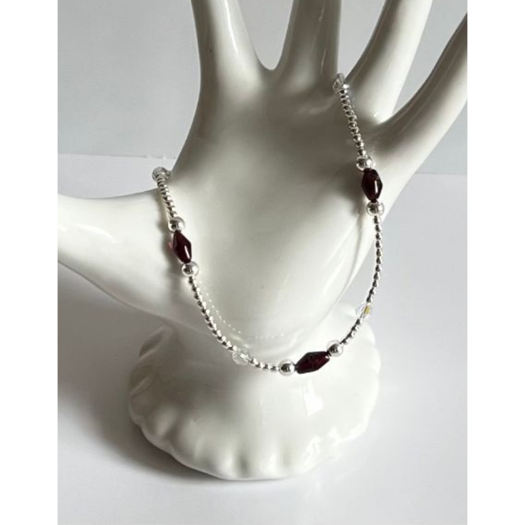 Faceted Garnet Sterling Crystal Anklet
