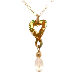 Golden Heart Necklace With Crystal Drop