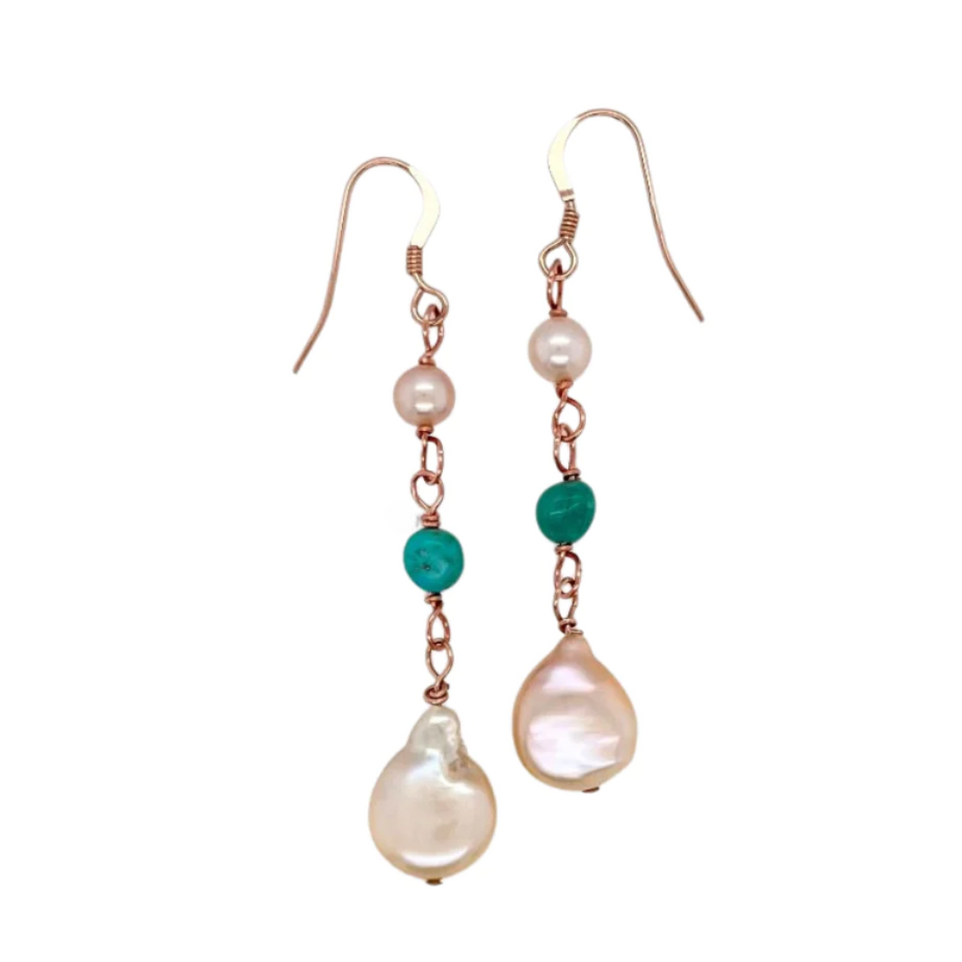 Turquoise Coin Pearl Earrings