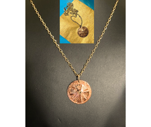 Florentine Copper Medallion Necklace, Hand Textured Copper Pendant, 14k Gold Filled Chain