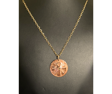 Florentine Copper Medallion Necklace, Hand Textured Copper Pendant, 14k Gold Filled Chain