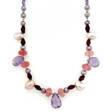 Pink Amethyst Tourmaline Garnets & Pearl Necklace