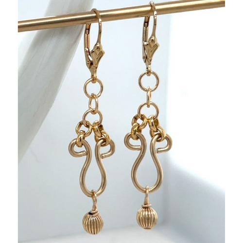 14k Gold-Filled Curved Earrings with Textured Gold Ball Accent – Elegant Everyday Jewelry