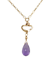 Pink Amethyst Gold Drop Heart Necklace