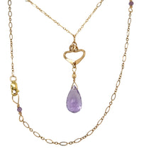 Pink Amethyst Gold Drop Heart Necklace