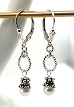 White Pearl Bali Silver Lever Back Drop Earrings