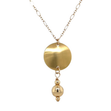 14k Gold-Filled Decorative Chain Necklace with Brass Dome Pendant & Gold Drop Accent