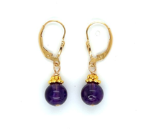 Round Amethyst Drop Earrings 14k Gold Filled or Sterling Silver Lever Backs