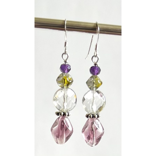 German Glass Crystal Quartz Amethyst Earring