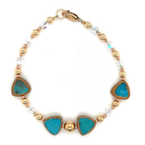 Natural Turquoise Mixed Metal Crystal Bracelet