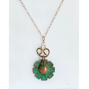 Golden Curve Patina Necklace – 14k Gold-Filled Chain with Layered Patina Accents