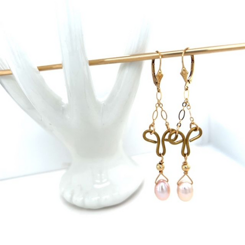 14K Gold-Filled Curved Earrings With Rich Champagne Pearl Lever Backs