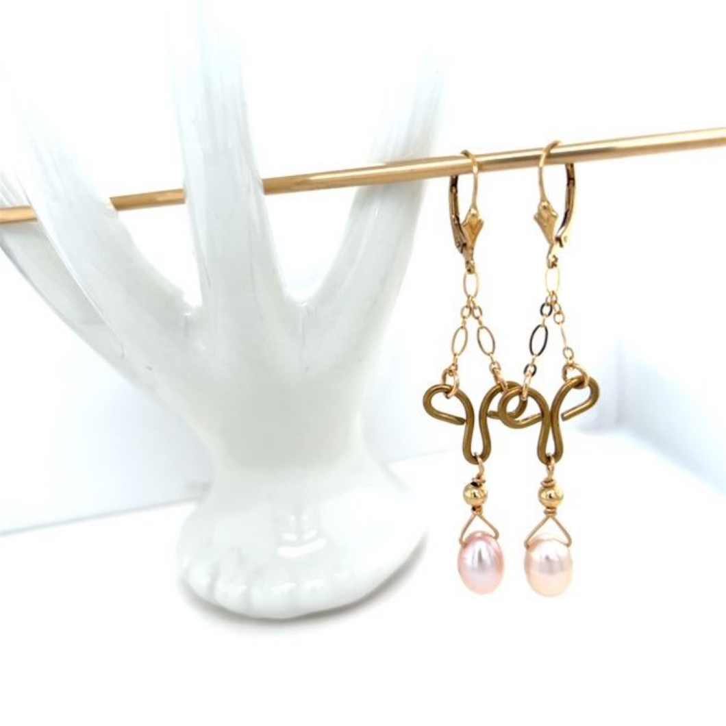 14K Gold-Filled Curved Earrings With Rich Champagne Pearl Lever Backs