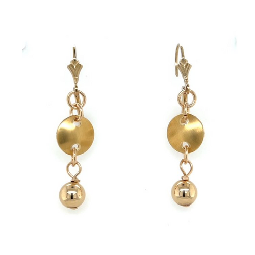 14k Gold-Filled Lever Back Earrings with Brass Dome & Gold Drop Accent