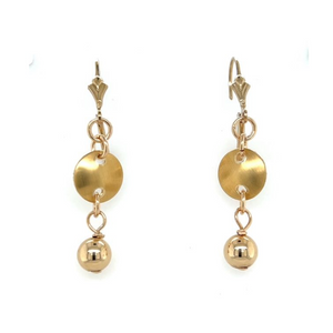 14k Gold-Filled Lever Back Earrings with Brass Dome & Gold Drop Accent