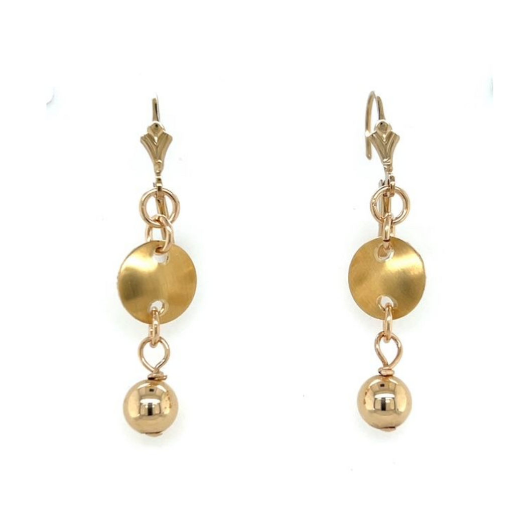 14k Gold-Filled Lever Back Earrings with Brass Dome & Gold Drop Accent