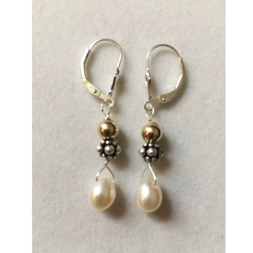 Freshwater Pearl Lever Back Earrings: Sterling Silver & Gold Filled