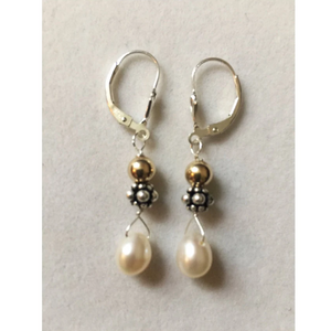 Freshwater Pearl Lever Back Earrings: Sterling Silver & Gold Filled