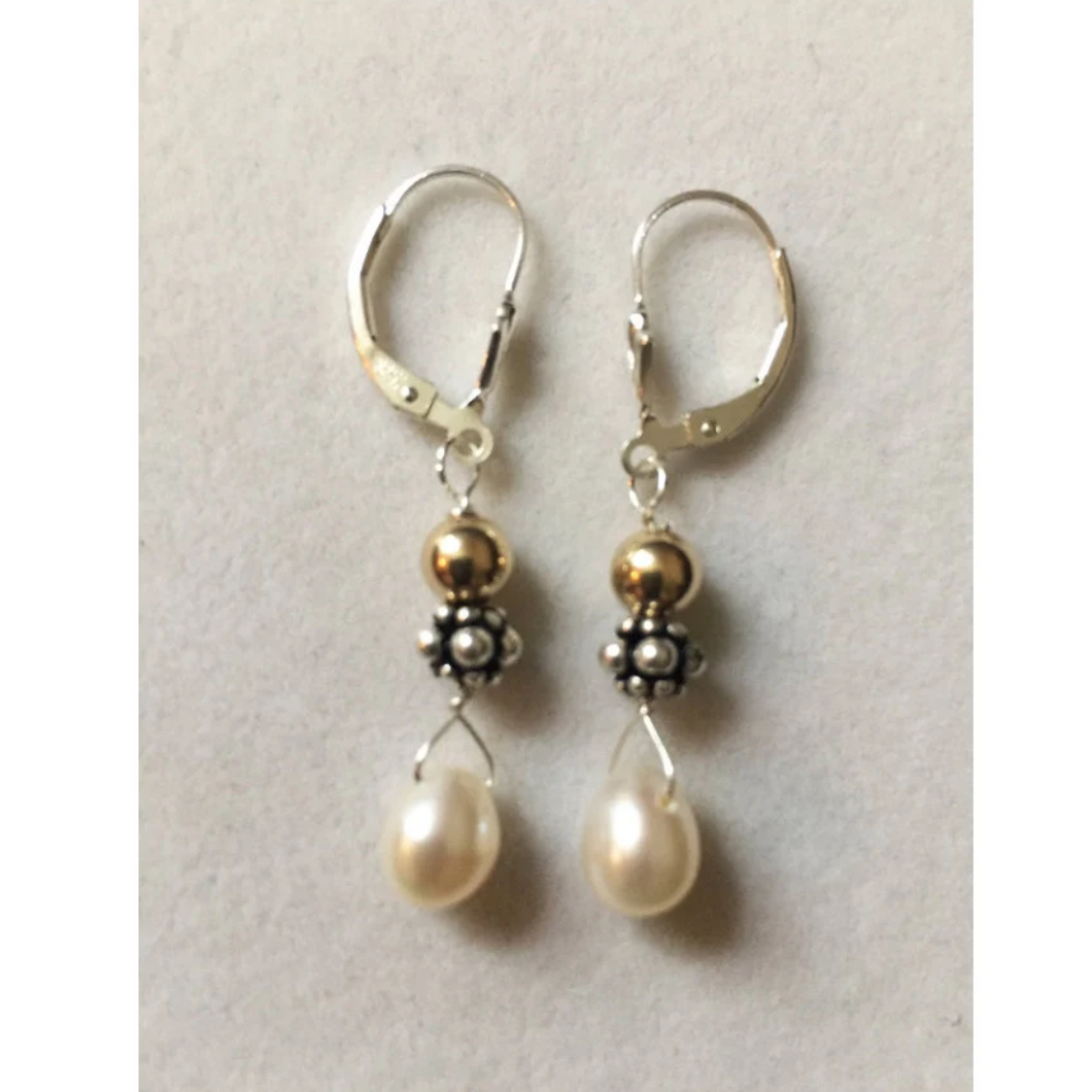 Freshwater Pearl Lever Back Earrings: Sterling Silver & Gold Filled