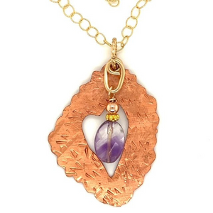 Textured Cape Amethyst Copper Heart Necklace