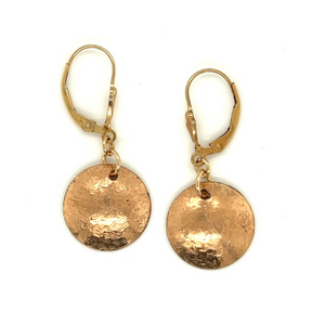 14 karat gold filled, hand cut and silk textured dome earrings. Finished with 14 karat gold filled lever backs.  