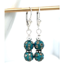 Teal Enamel Sterling Silver Lever Back