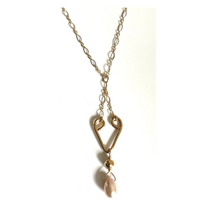 14k Gold-Filled Curved Necklace with Champagne Pearl Drop