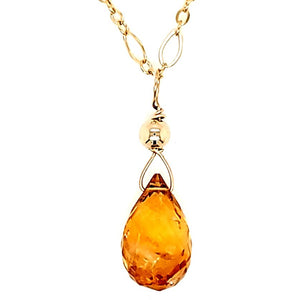 Faceted Citrine Drop Necklace With Gold