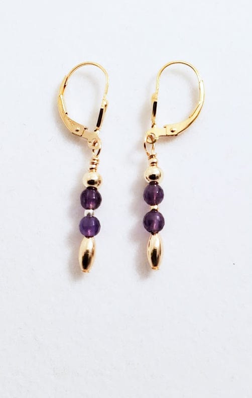 Amethyst And Gold Lever Back Earrings
