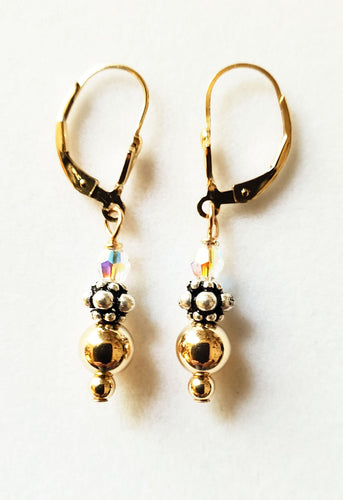 Two Tone Gold Lever Back Earrings