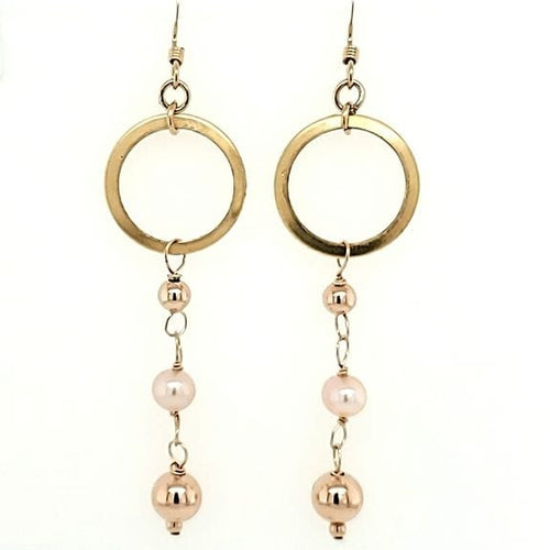 Pearl Brass Hoop Drop Earrings