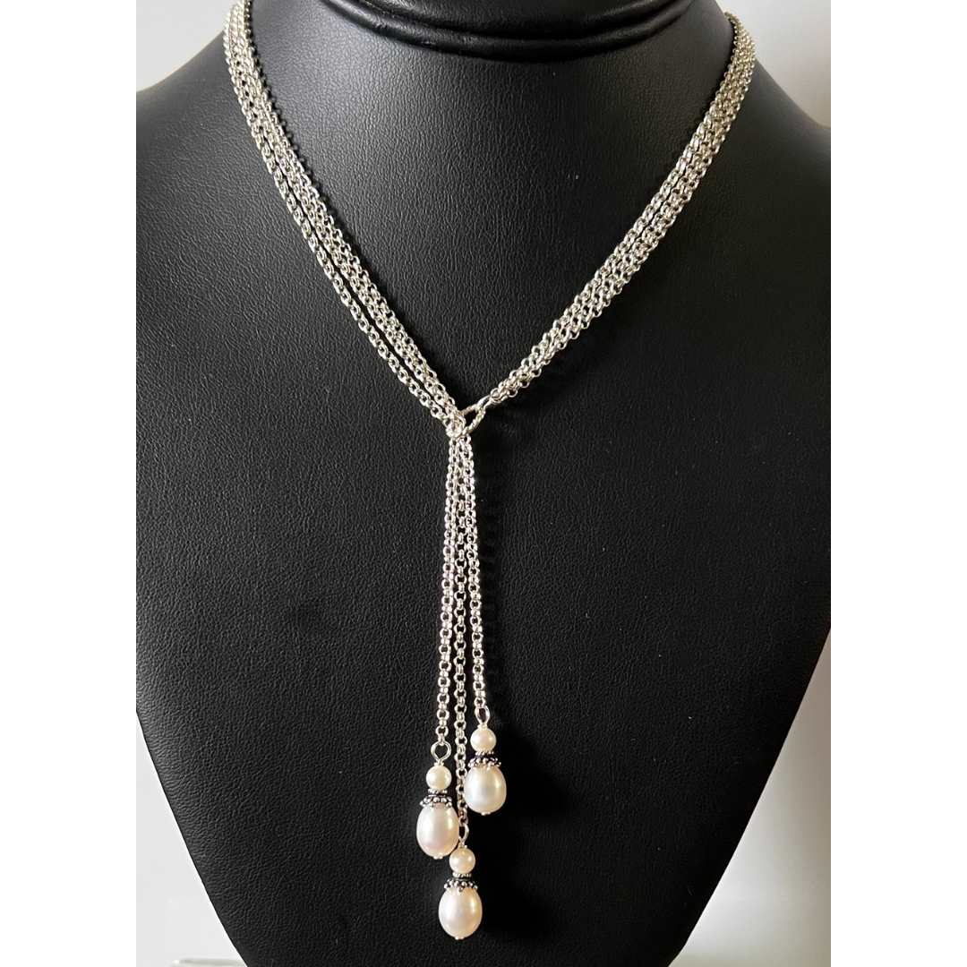 Pearl drop necklace silver deals