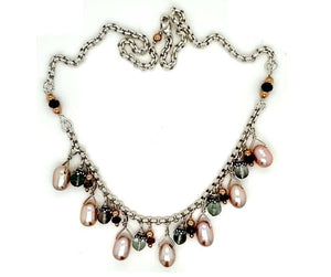 Champagne Pearls Rose Gold Flourite Tourmaline Sterling Drop Necklace