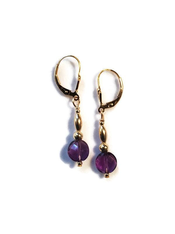 Amethyst Coin Lever Back Earrings