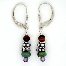 faceted pink amethyst with rich green turquoise sterling silver Bali and tiger eye with sterling silver lever backs.e