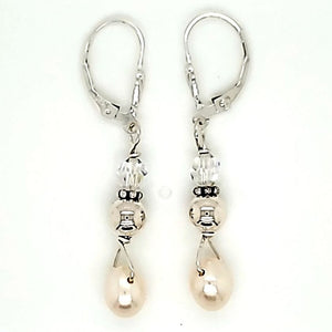 White Pearl Crystal Silver Lever Back