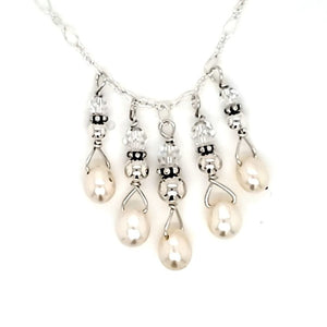 White Pearl Crystal Sterling Drop Necklace