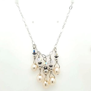 Pearl Crystal Sterling Drop Necklace