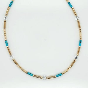 Kingman Turquoise Gold Filled Beads swarovski Crystal Anklet