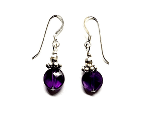 Faceted Coin Amethyst Earrings