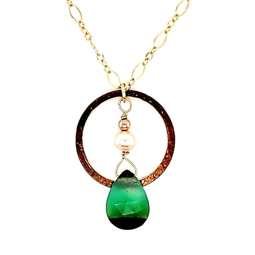 Chrysoprase Textured Copper Hoop Necklace