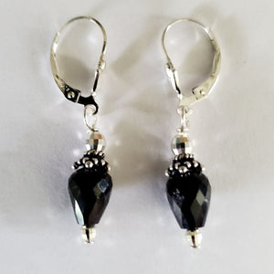 Black Spinel Silver Lever Back Earrings