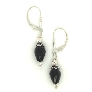 Black Spinel Silver Lever Back Earrings