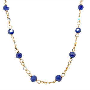 Blue  & Clear Crystal Gold Chain Necklace