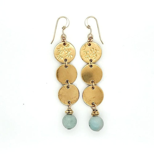 Brass Hand Stamped Floral Drop Earrings