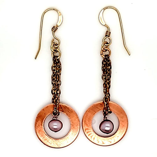 Copper Pink Pearl Drop earrings