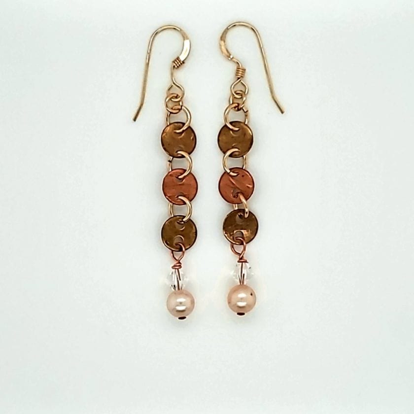 Drop & Dangle Brass Copper Pearl Earrings